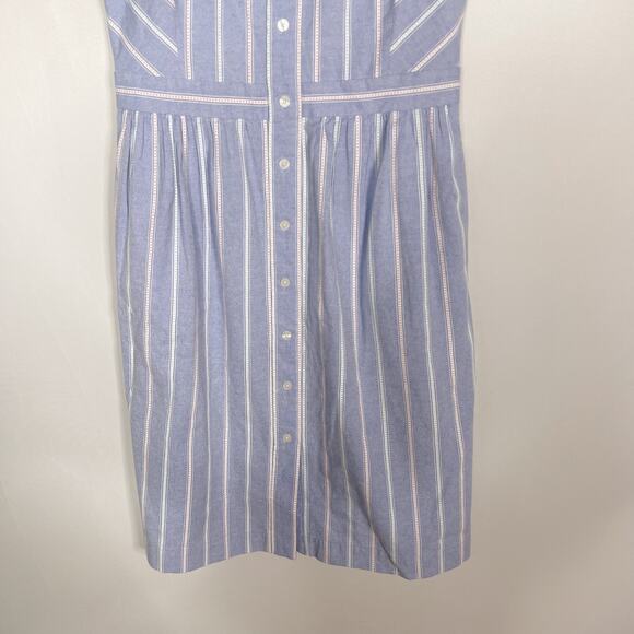 Draper James 6 Blue White Striped Shift Dress Button Front Square Neck Cotton - Picture 4 of 11